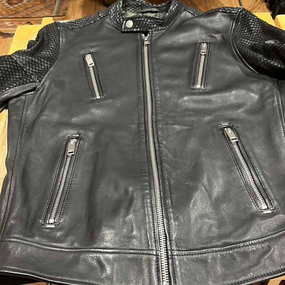 Diesel RAMBO black band collar leather Jacket- men, size: large - Picture 12 of 15